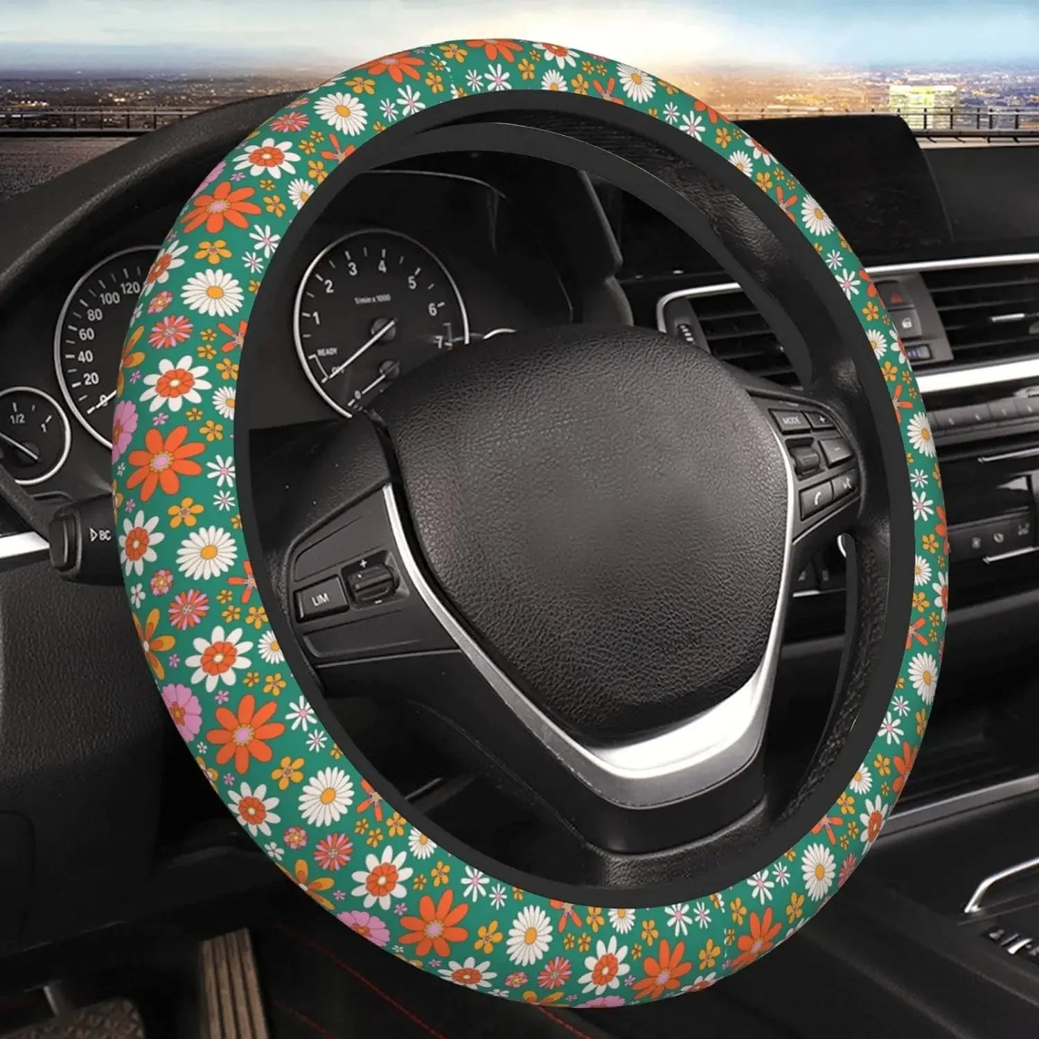 Hippie Flower Steering Wheel Cover, Sage Green Hippie Flower Car Steering Wheel Cover , Car Accessories 21 - Delicate Leather