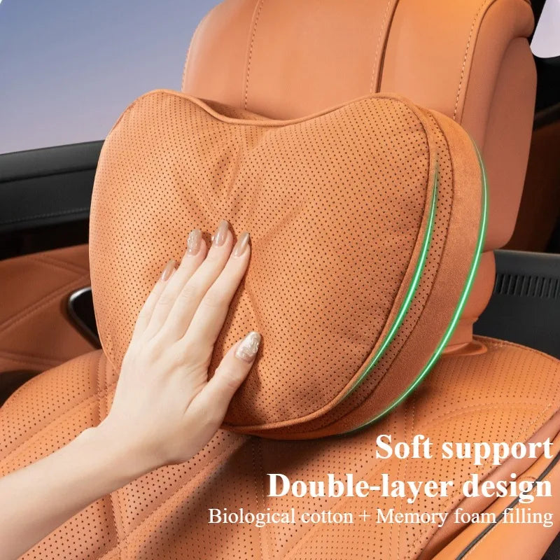 Suede Car Neck and Lumbar Support Set – Universal Ergonomic Headrest & Waist Pillow for Auto Seats - Delicate Leather
