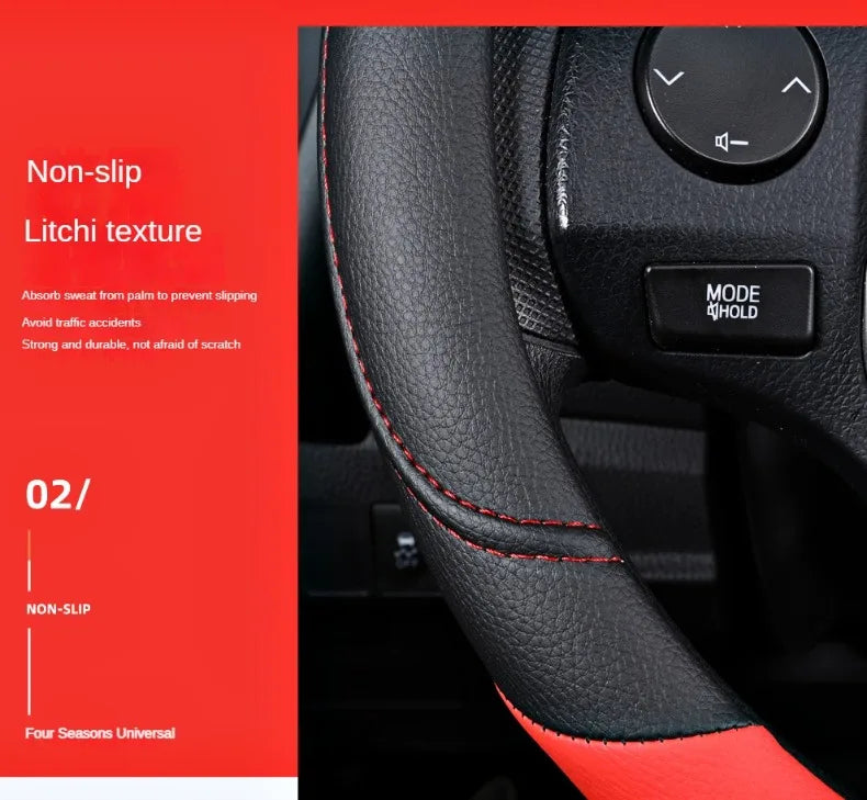PU Leather Contrast Color Car Steering Wheel Cover Sweat Absorbent, Wear Resistant and Non-slip, Universal in All Seasons, Car Accessories 28