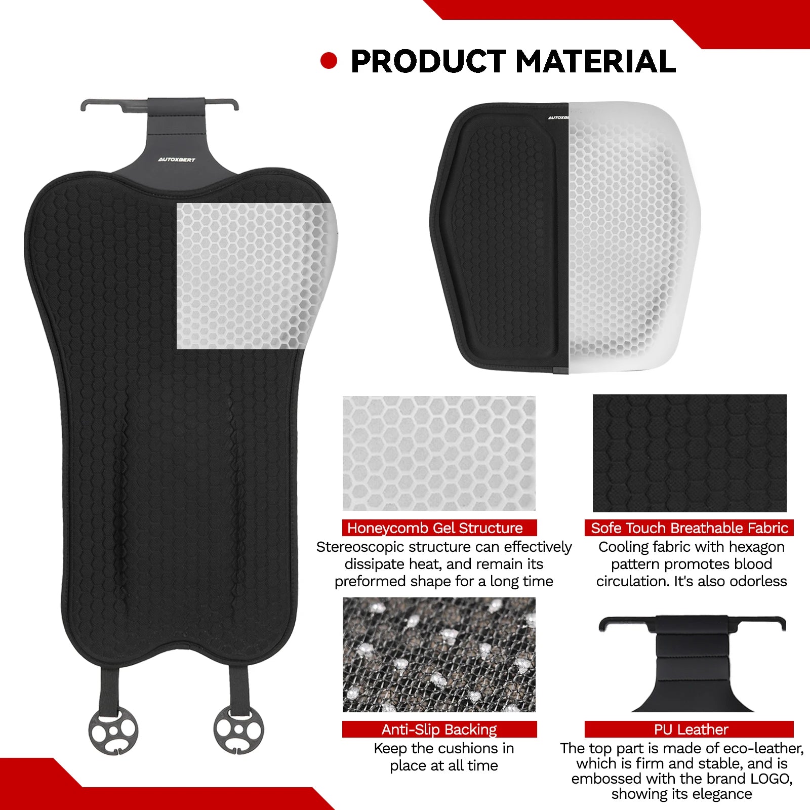 Gel Car Seat Cushion with Lumbar Support – Breathable Backrest Pillow for Drivers and Office Chairs - Delicate Leather