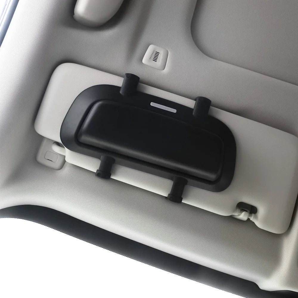 Car Sunglasses Holder – Sun Visor Glasses Case Organizer Box with Card Storage - Delicate Leather