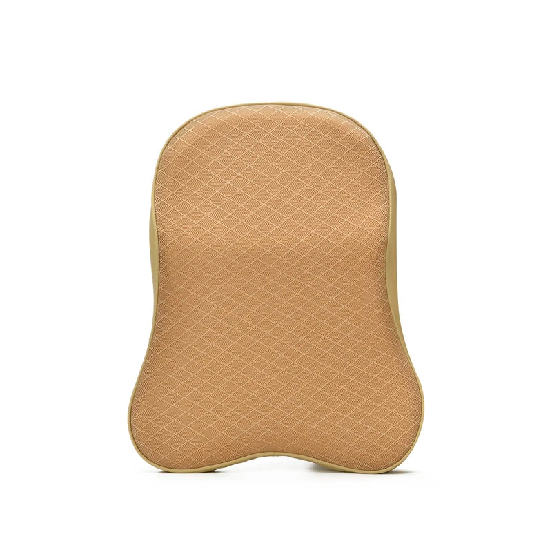 Premium Memory Foam Car Lumbar and Neck Pillow Car Seat Neck Pillow Waist Cushion for Neck Pain and Headrest Support - Delicate Leather