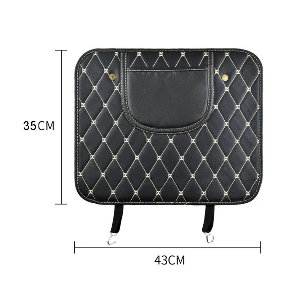 PU Leather Car Anti-Kick Mat – Half-Size Seat Back Protector with Storage Pocket, Waterproof & Scratch-Resistant Organizer - Delicate Leather