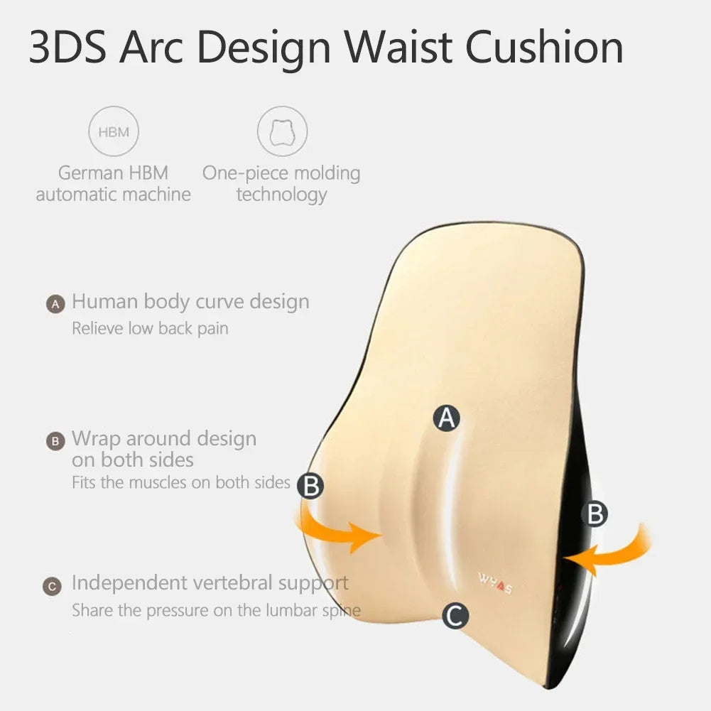 Universal Memory Foam Car Lumbar Support & Neck Pillow – Washable Driver Seat Back Cushion - Delicate Leather