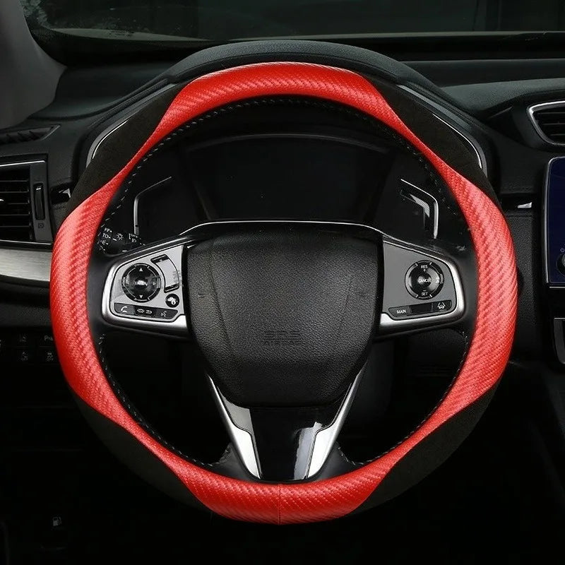 Carbon Fiber Style Steering Wheel Cover – Anti-Slip Universal Grip Interior Accessory - Delicate Leather