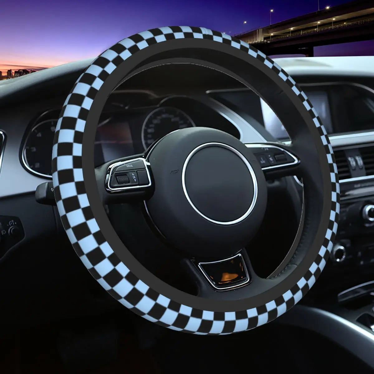 Lightly Padded Non Slip Steering Wheel Cover - Checkers Style , Car Steering Wheel Cover, Car Accessories 16