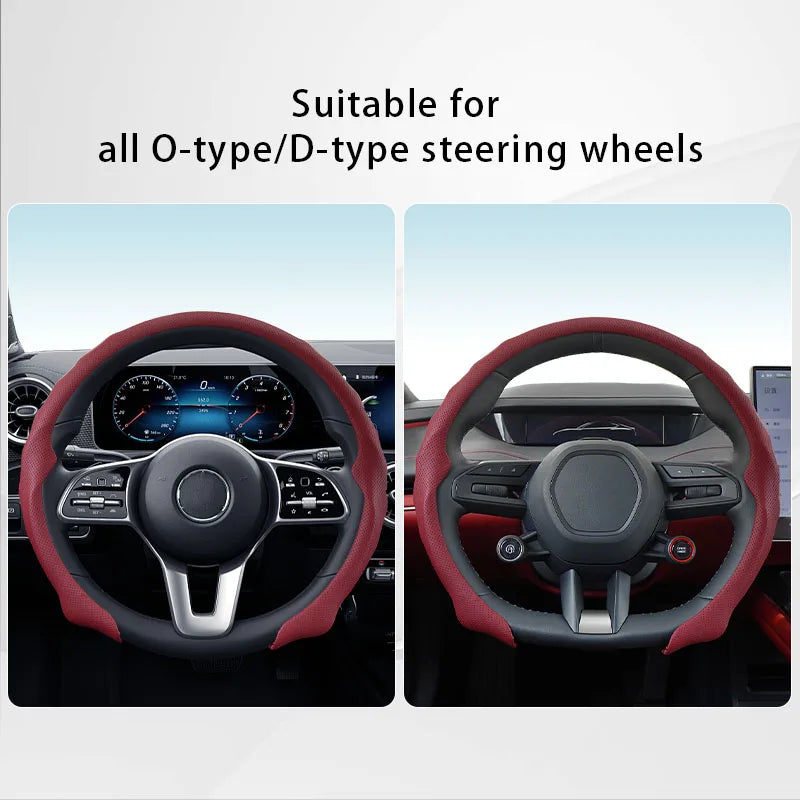 Ultra-Thin Nappa Leather Steering Wheel Cover with Breathable Strap Holes Non-Slip Universal Fit - Delicate Leather