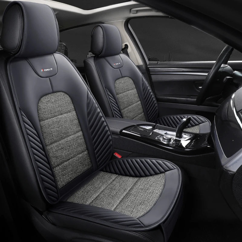 PU Leather & Linen Car Seat Cushion with Storage Bag – Breathable All-Season Seat Pad, Universal Fit - Delicate Leather