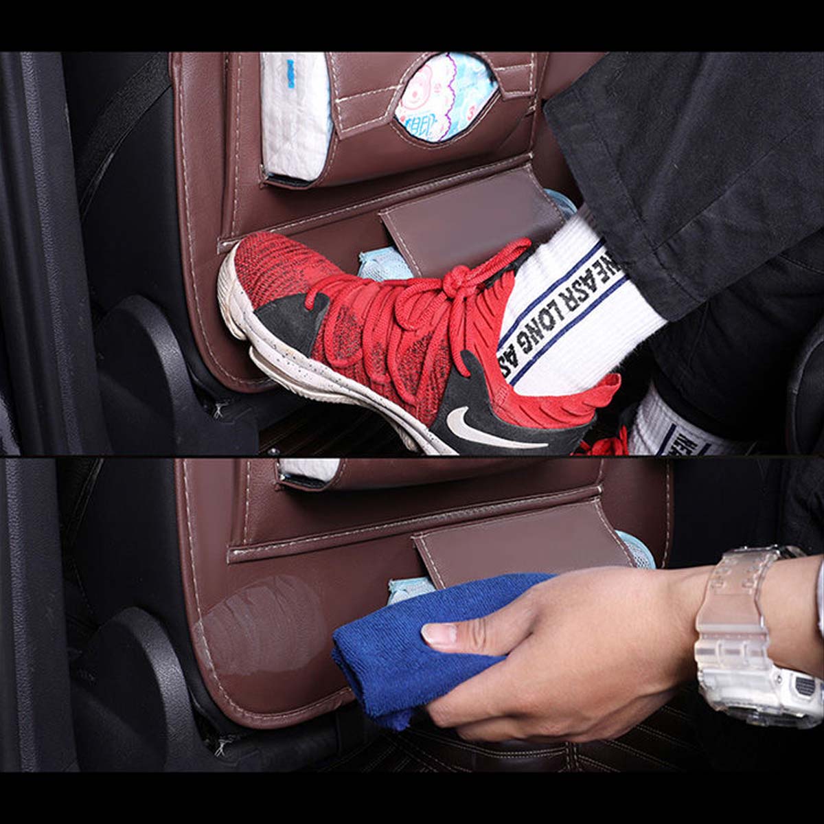 Backseat Organizer With Tablet Holder PU Leather, Custom-Fit For Car, Car Seat Back Protectors Kick With Foldable Table Tray Car Seat Organizer DLRA240 - Delicate Leather