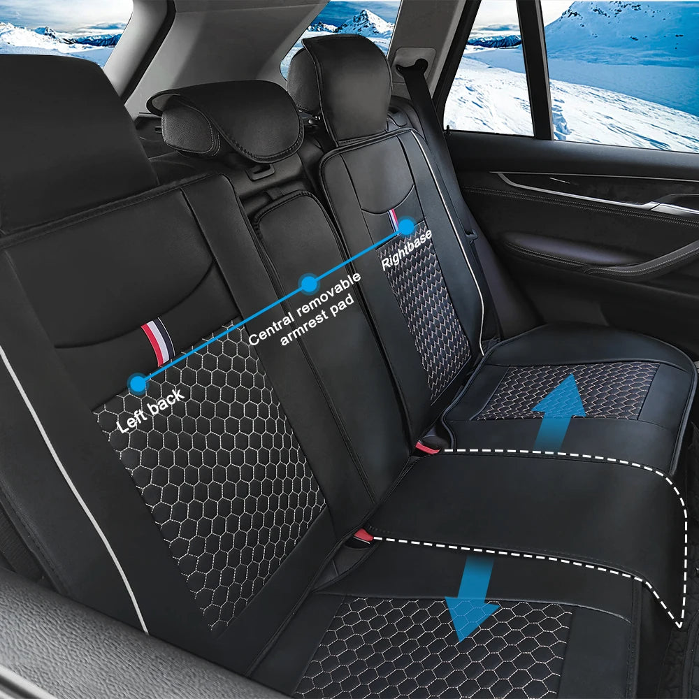 PU Leather Car Seat Covers for Five Seats – Black & White Waterproof Cushions with Headrest and Lumbar Support 14 - Delicate Leather