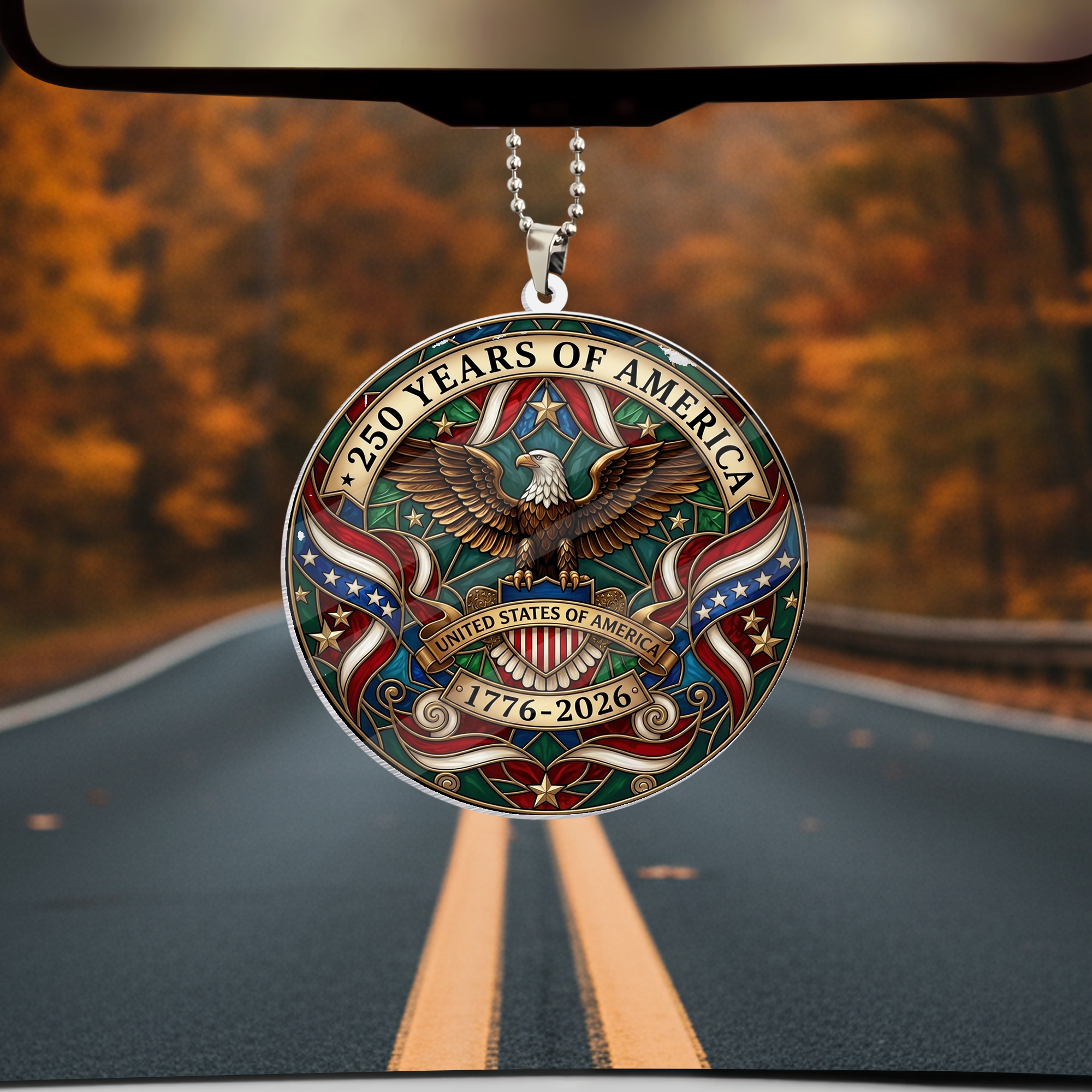 USA 250th Anniversary Rear View Mirror Accessory – Commemorative Hanging Ornament 07 - Delicate Leather