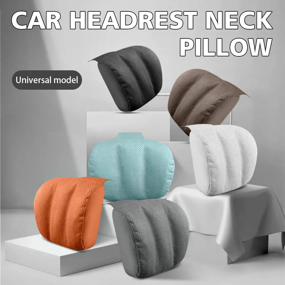 Car Headrest Neck Pillow – Memory Foam Travel Head Support Cushion, Universal Adjustable Fit - Delicate Leather
