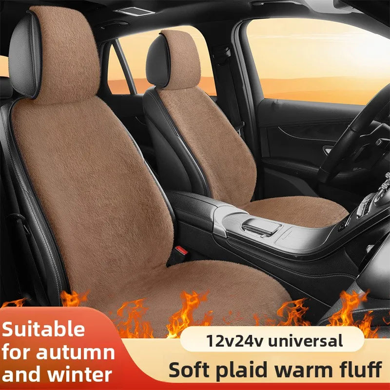 Universal Car Heated Seat Cushion – Plush Electric Warm Seat Cover 12V/24V for Winter - Delicate Leather