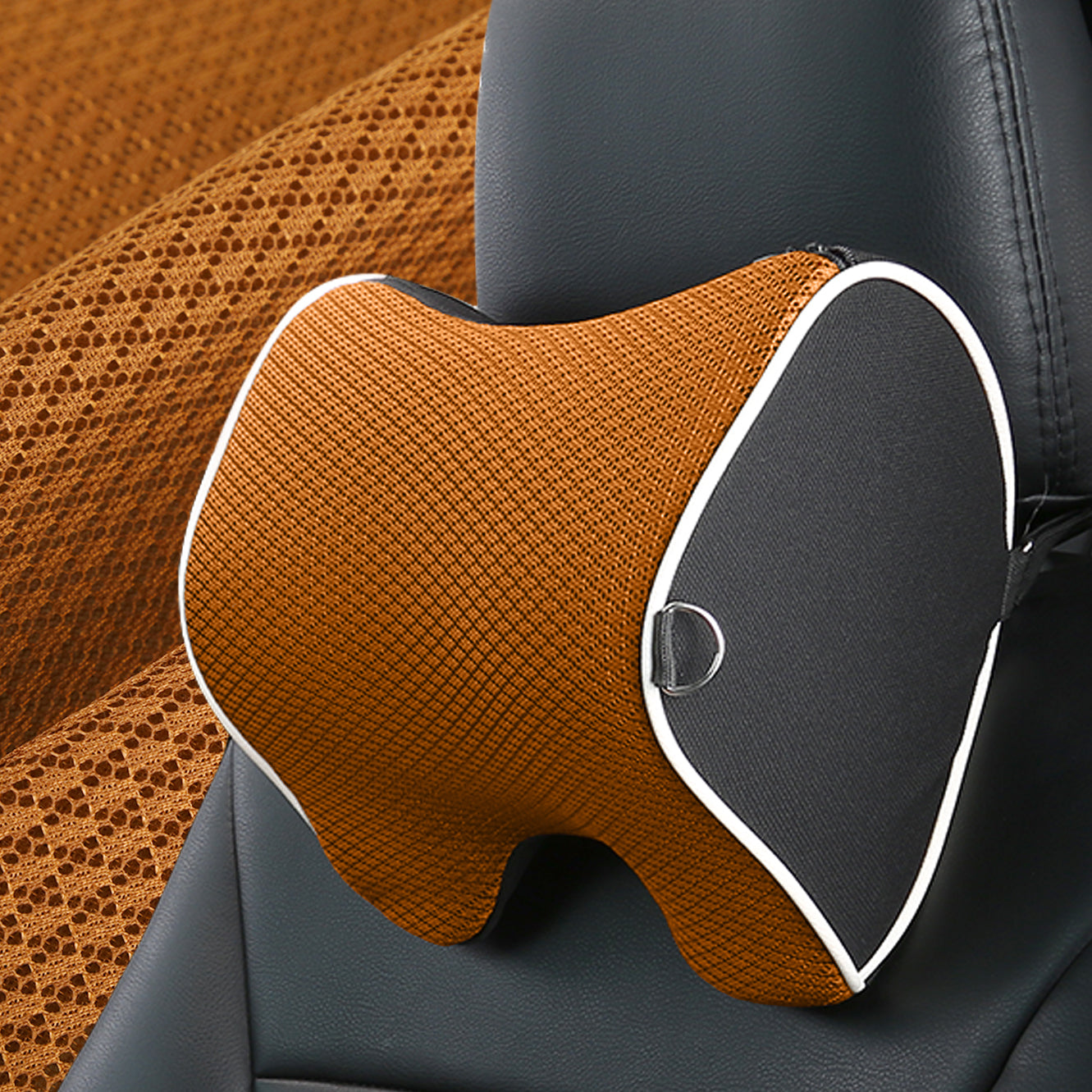 3D Memory Foam Adjustable Therapeutic Car Seat Neck Headrest Support Pillow - Delicate Leather