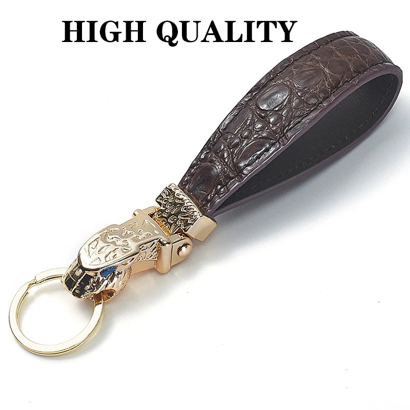 Leopard Head Keychain – Zinc Alloy & Crocodile Pattern Leather Key Ring, Unisex Fashion Pendant, Red - Delicate Leather