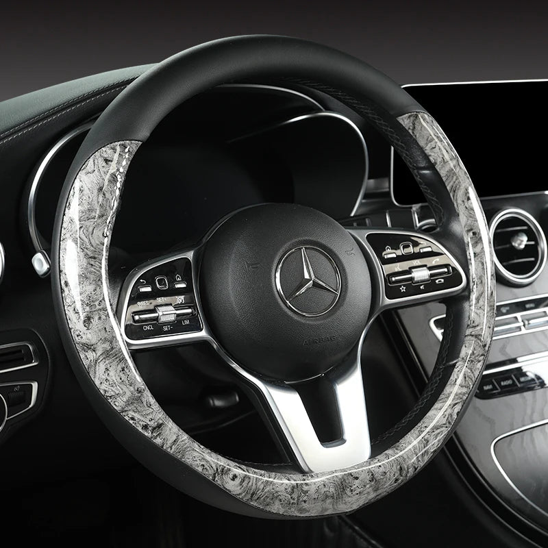 Anti-Slip Leather Steering Wheel Cover – Universal 38cm O/D Shape Interior Accessory - Delicate Leather