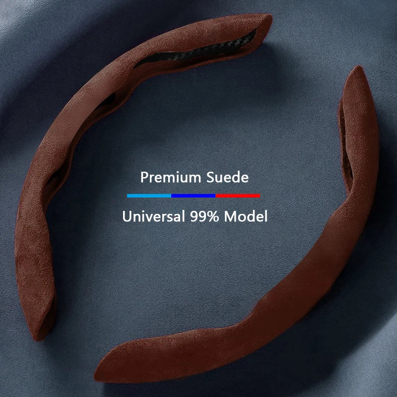 38cm Suede Steering Wheel Booster Cover – Non-Slip Universal Car Steering Protector, Brown (2-Pack) - Delicate Leather