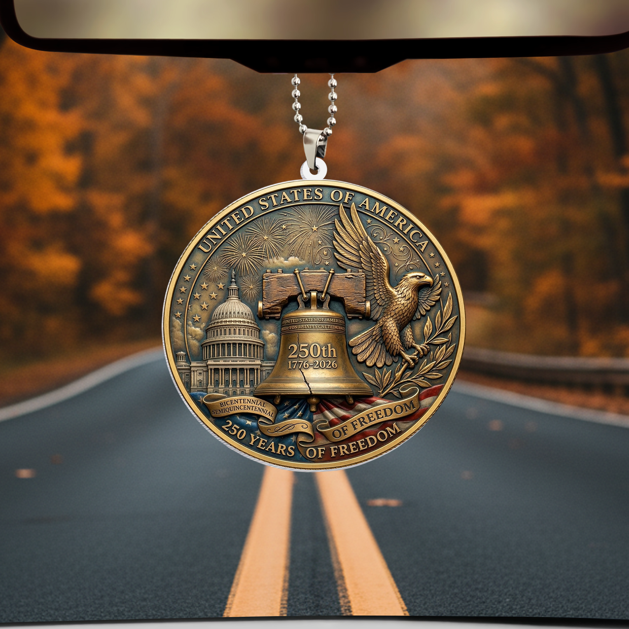 USA 250th Anniversary Rear View Mirror Accessory – Commemorative Hanging Ornament 02 - Delicate Leather