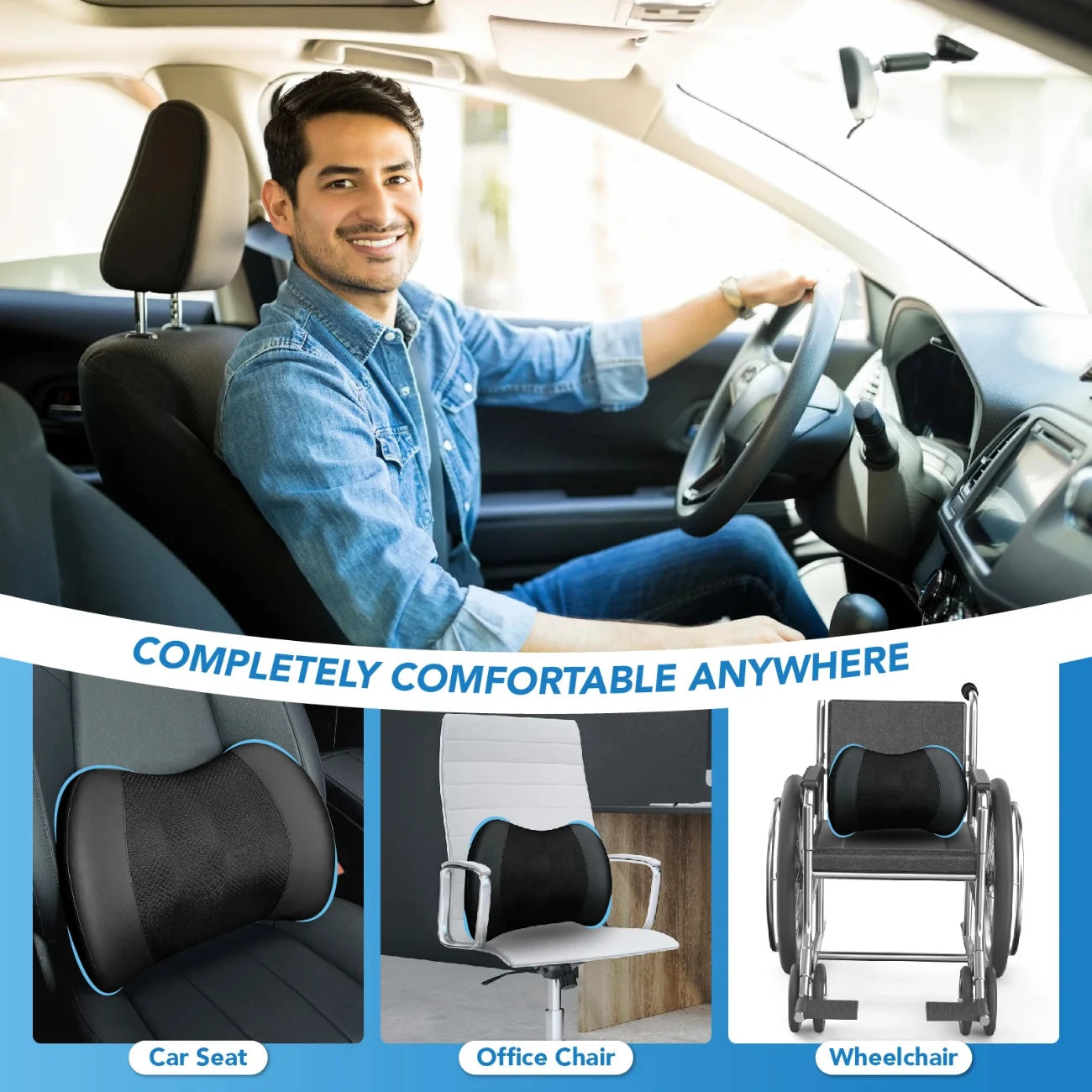 Ergonomic Memory Foam Lumbar Support Pillow – Mesh Back Cushion for Car, Office, and Wheelchair - Delicate Leather