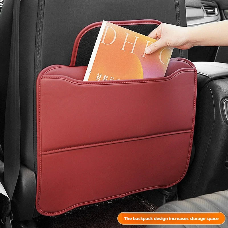 PU Leather Car Anti-Kick Pad – Backseat Organizer, Waterproof Anti-Scratch Seat Back Protector with Storage Pocket - Delicate Leather