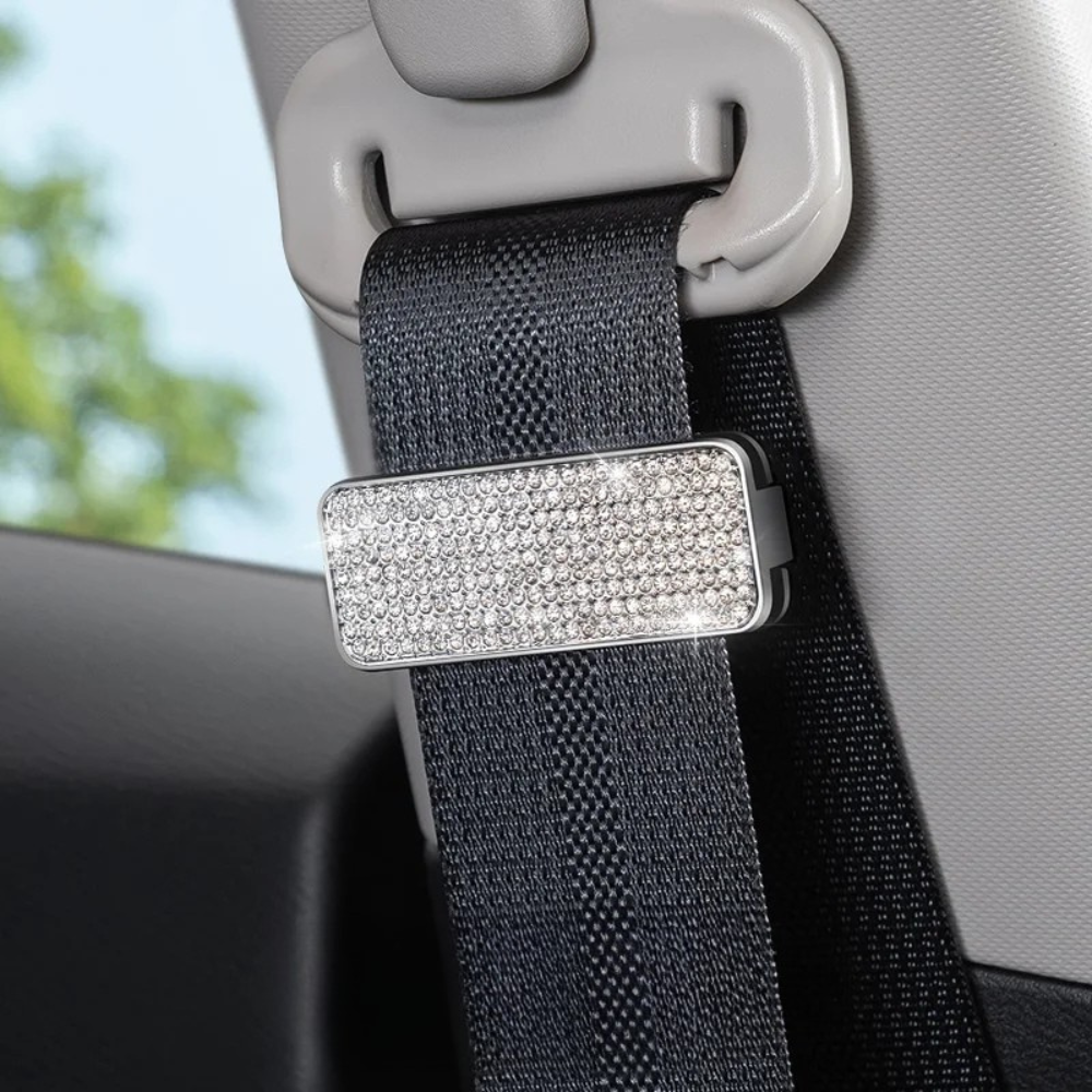 Rhinestone Car Seat Belt Limiter – Bling Adjustable Anti-Skid Safety Belt Clip Clamp for Women - Delicate Leather