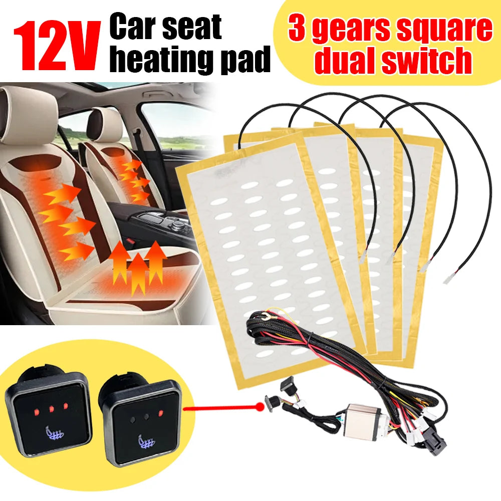 12V Car Seat Heater Kit – Alloy Wire Heating Pads with HI/LO Round Switch, Universal Fit for 1 Seat - Delicate Leather