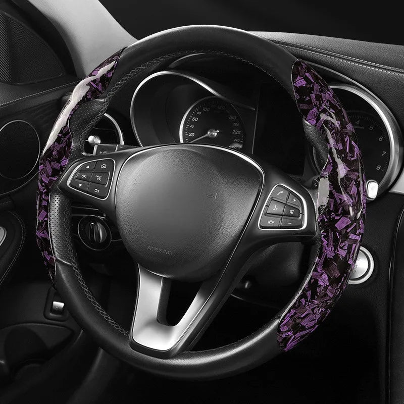 Luxury Glitter Forged Carbon Fiber Steering Wheel Cover – 3D Textured, Anti-Slip, Universal Fit & Easy Installation - Delicate Leather