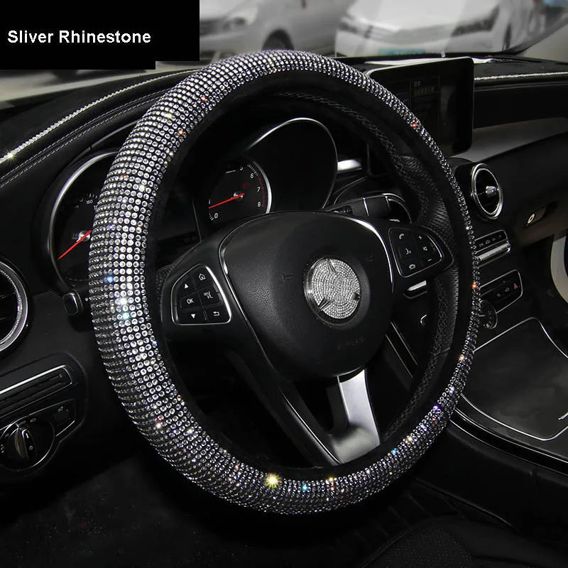Crystal Rhinestone Steering Wheel Cover – Decorative Anti-Slip Car Interior Accessory - Delicate Leather