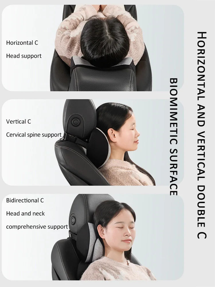 Car Seat Neck & Lumbar Support Pillow – Memory Foam Headrest Cushion for Travel - Delicate Leather