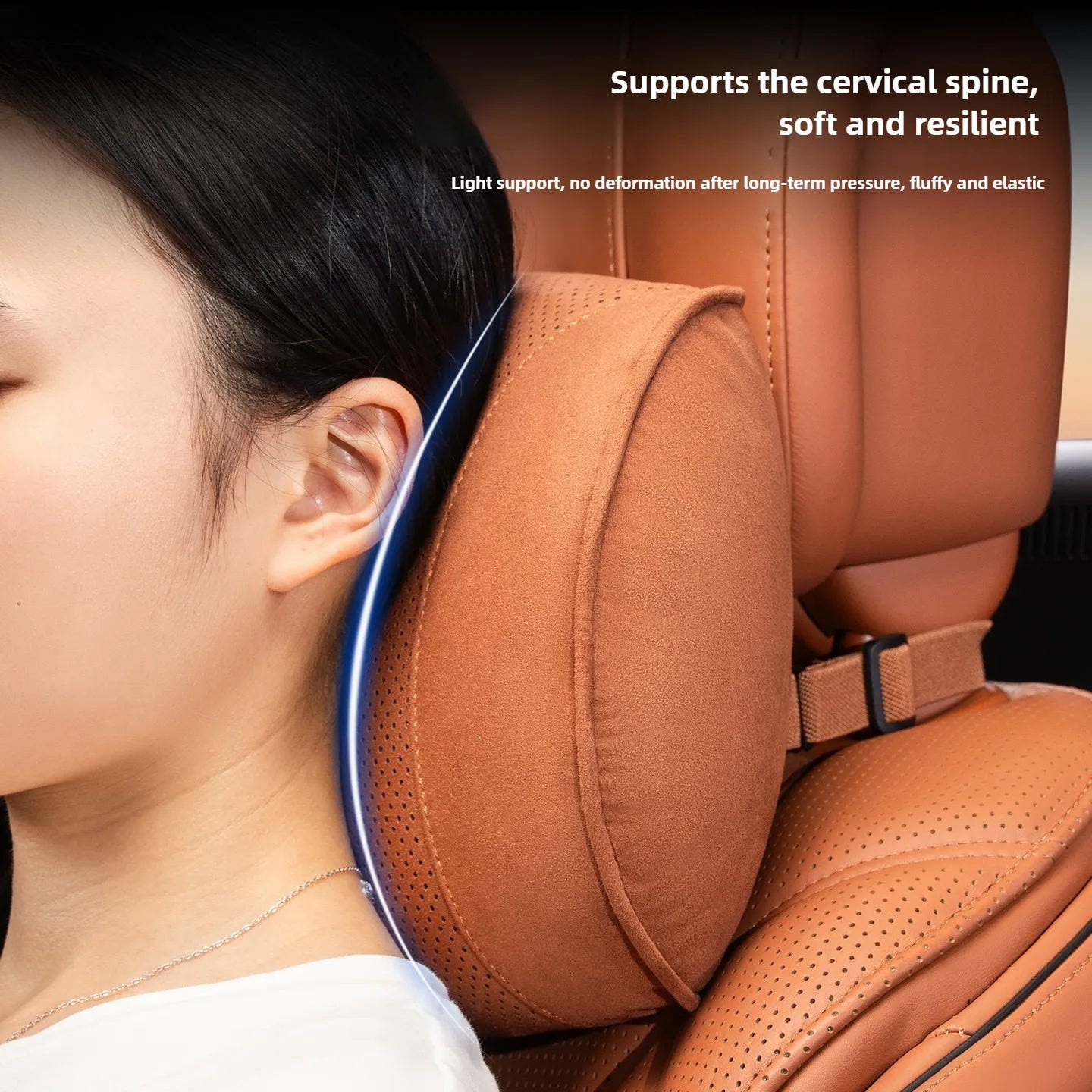 Suede Car Neck Pillow & Lumbar Cushion Set – Universal Fit Soft Headrest and Waist Support for Comfortable Driving - Delicate Leather