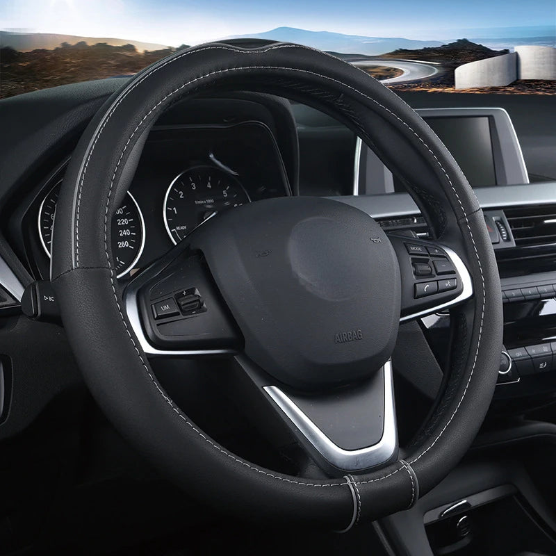 Universal Leather Steering Wheel Cover – Anti-Slip Car Handle Cover, Available in 38cm Sizes - Delicate Leather