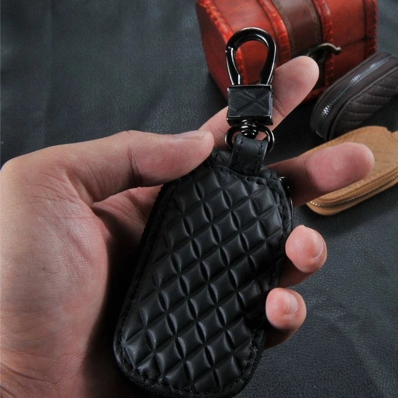 PU Leather Car Key Case – Universal Remote Key Holder Organizer Pouch - Delicate Leather