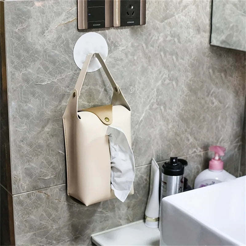 Leather Car Tissue Box Holder with Retaining Strap – Universal Armrest, Seat Back & Sun Visor Napkin Organizer - Delicate Leather