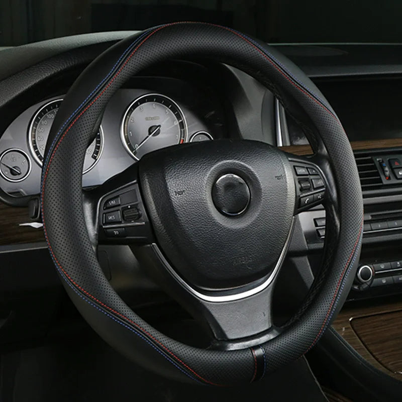 Leather Car Steering Wheel Cover Universal Fit 36cm 38cm 39cm – Anti-Slip Interior Steering Protector - Delicate Leather