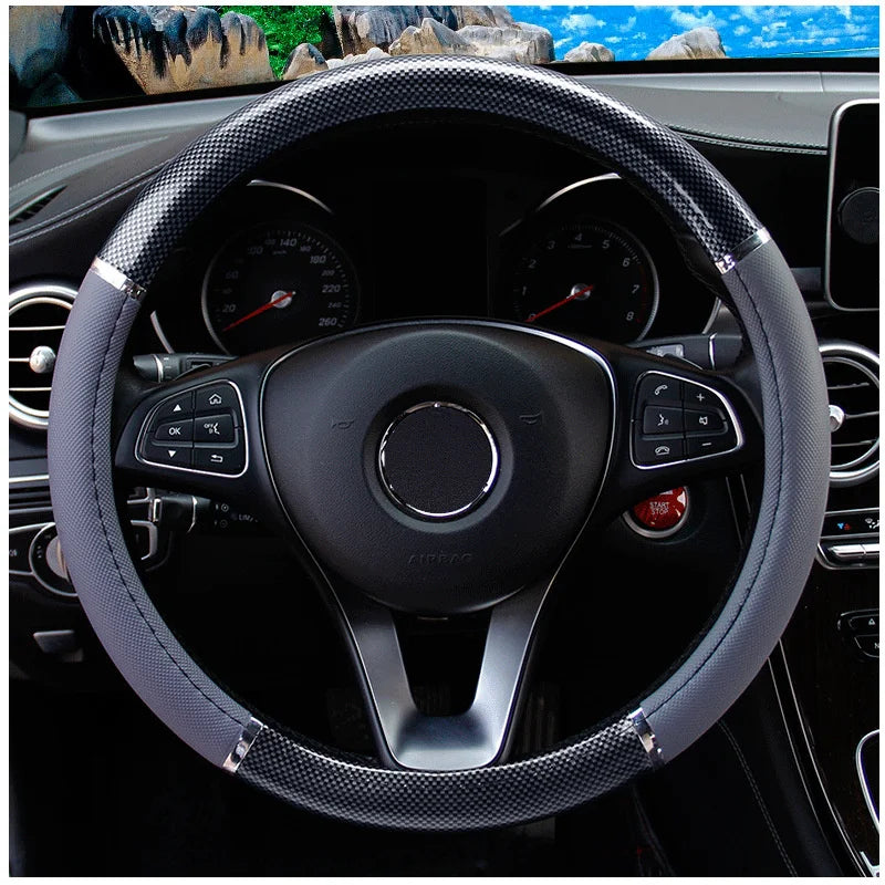 Universal Wood-Grain Leather Steering Wheel Cover – Soft, Anti-Slip, All-Season Fit for 14.5 - 15 inches Wheels - Delicate Leather