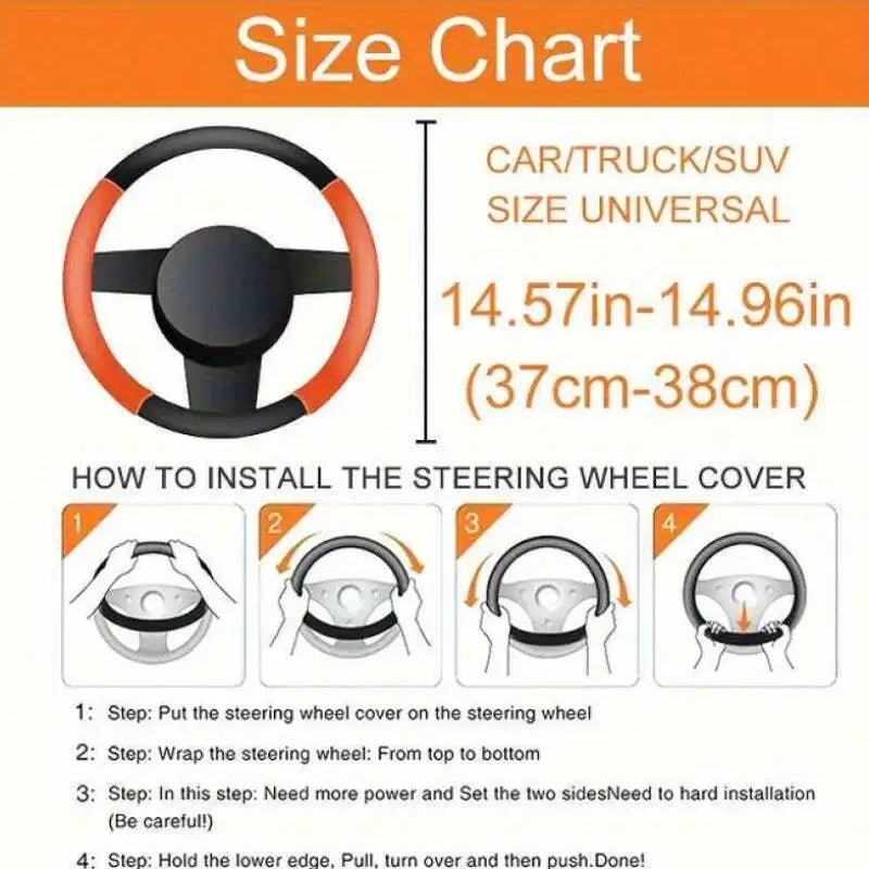 Easy-to-Clean Steering Wheel Cover 38cm (15in) – Universal Non-Slip Handle Protector for All Seasons - Delicate Leather