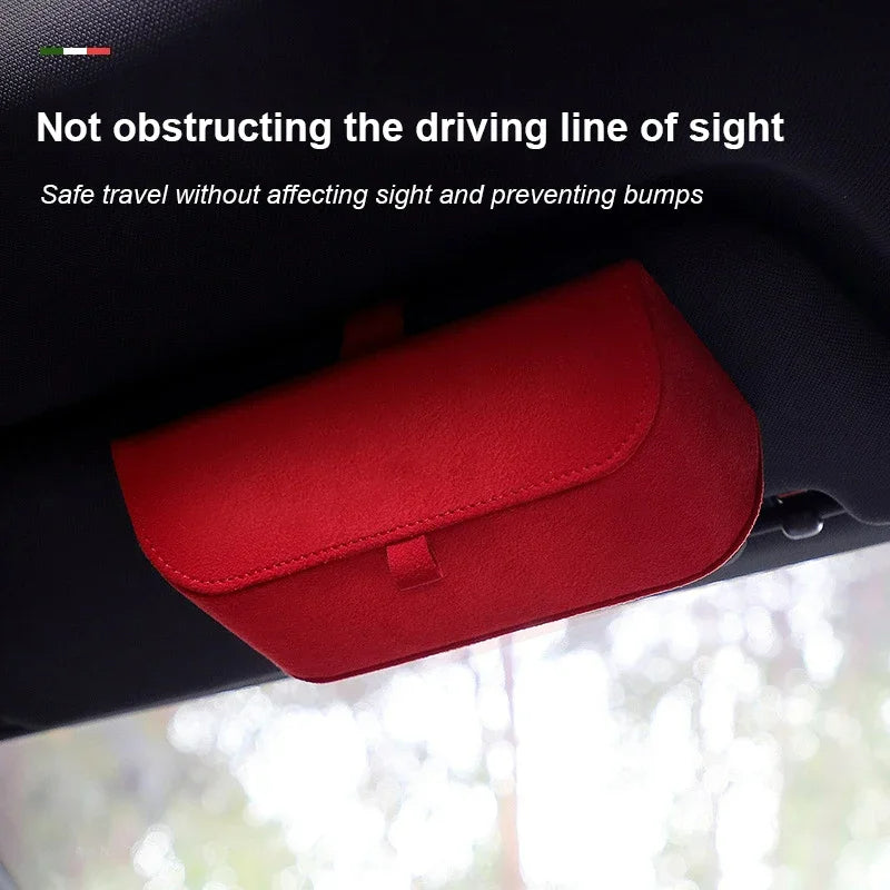 Universal Alcantara Suede Car Sun Visor Glasses Frame - Multi-function Storage Box for Sunglasses, Pen, Documents - Car Interior Decoration - Delicate Leather