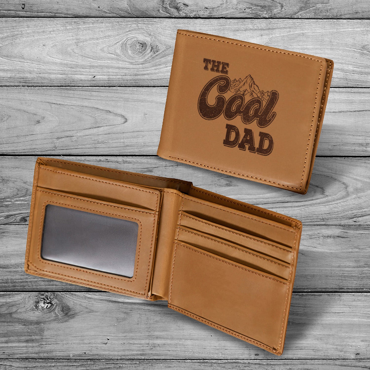 The Cool Dad Wallet Men, Leather Wallet For Men, Custom  Engraved Wallet, Personalized Gifts For Him, Fathers Day Gifts, Husband, Boyfriend, Dad - Delicate Leather