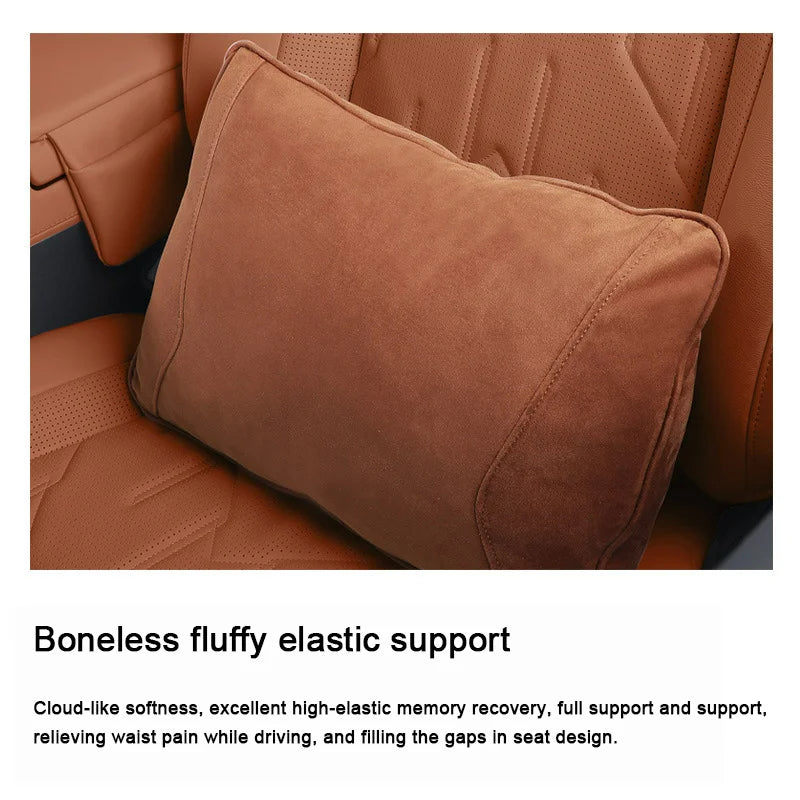 Suede Quality Car Headrest Seat Support Neck Adjustable Waist Pillow - Universal Auto Accessory - Delicate Leather