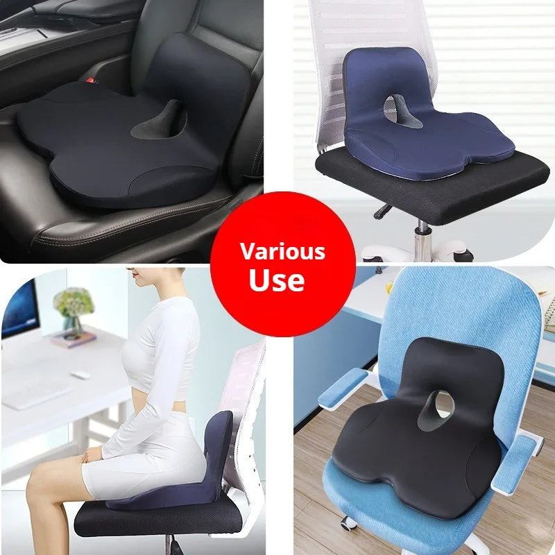 L-Shaped Memory Foam Seat Cushion – Office Chair Pad, Anti-Slip, Pressure-Reducing Hip & Waist Support - Delicate Leather