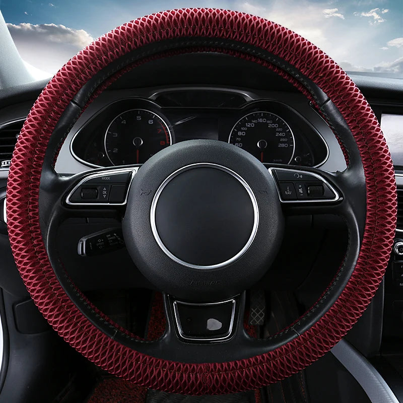 Ice Silk Steering Wheel Cover – Breathable Anti-Slip 38cm Universal Fit - Delicate Leather