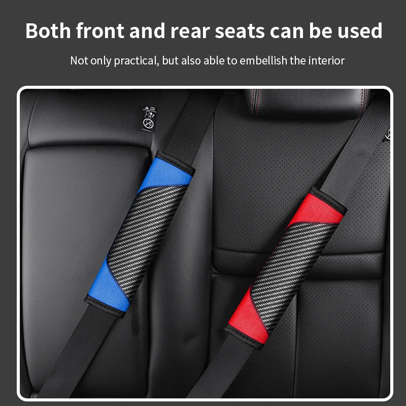 Carbon Fiber Leather Seat Belt Shoulder Protector – Soft Anti-Slip Seat Belt Cover, Universal Car Shoulder Pad - Delicate Leather
