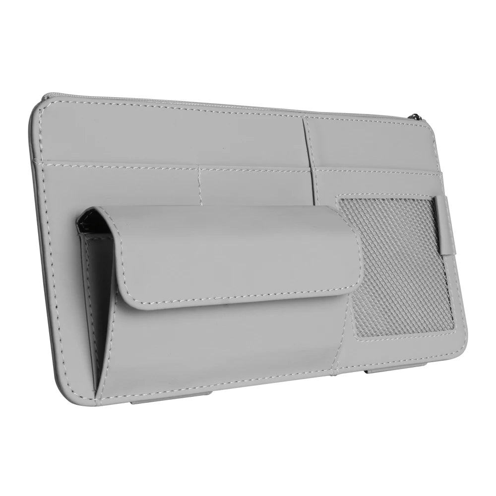 Car Sun Visor Organizer – PU Leather Storage with Glasses Holder, Card & Pen Slots - Delicate Leather