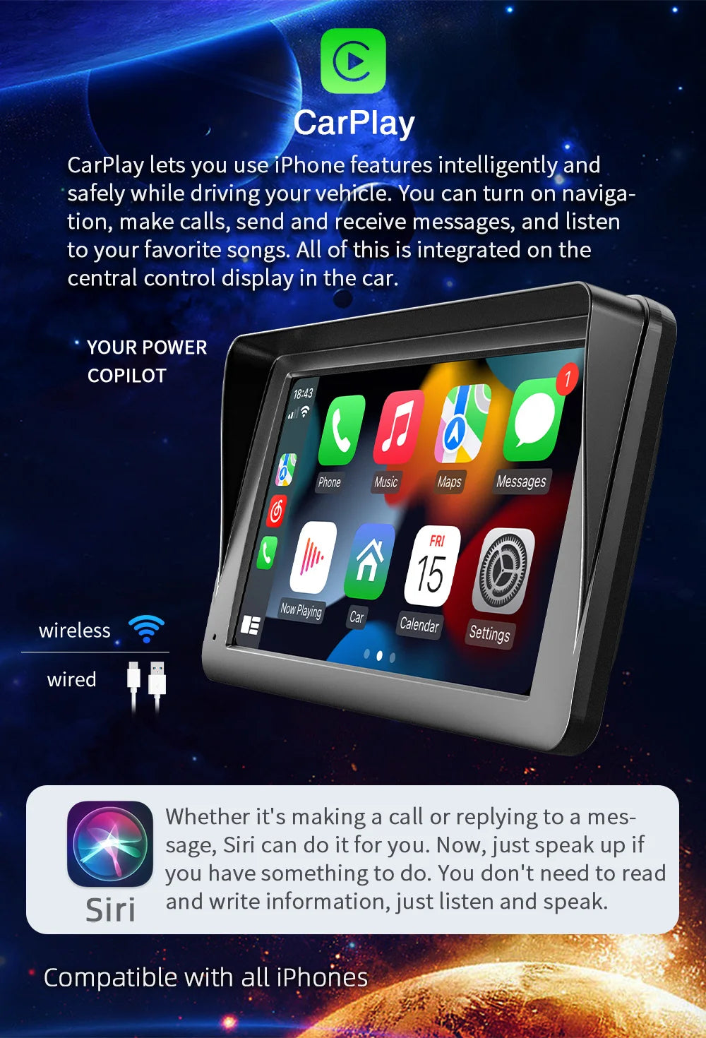 7-Inch Portable Car Radio – B5300 CarPlay & Android Auto Multimedia Video Player with USB AUX for Rear View Camera 21 - Delicate Leather