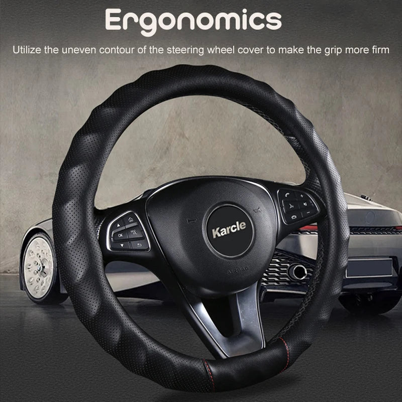 3D PU Leather Steering Wheel Cover – Universal 15 Inch O/D Type, Anti-Slip Grip, Four-Season Car Interior Protection - Delicate Leather