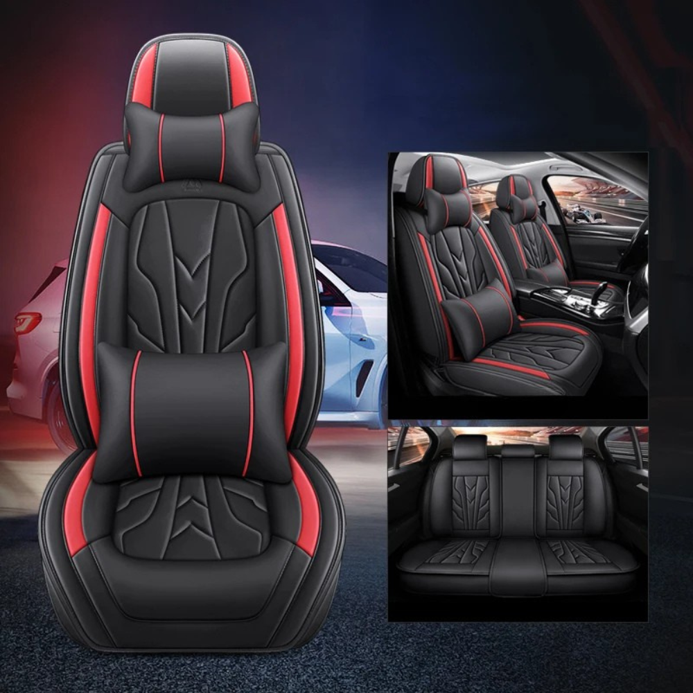 Universal PU Leather Car Seat Covers – Full Protection, Waterproof, Front & Rear Auto Seat Cover for Most Vehicles - Delicate Leather
