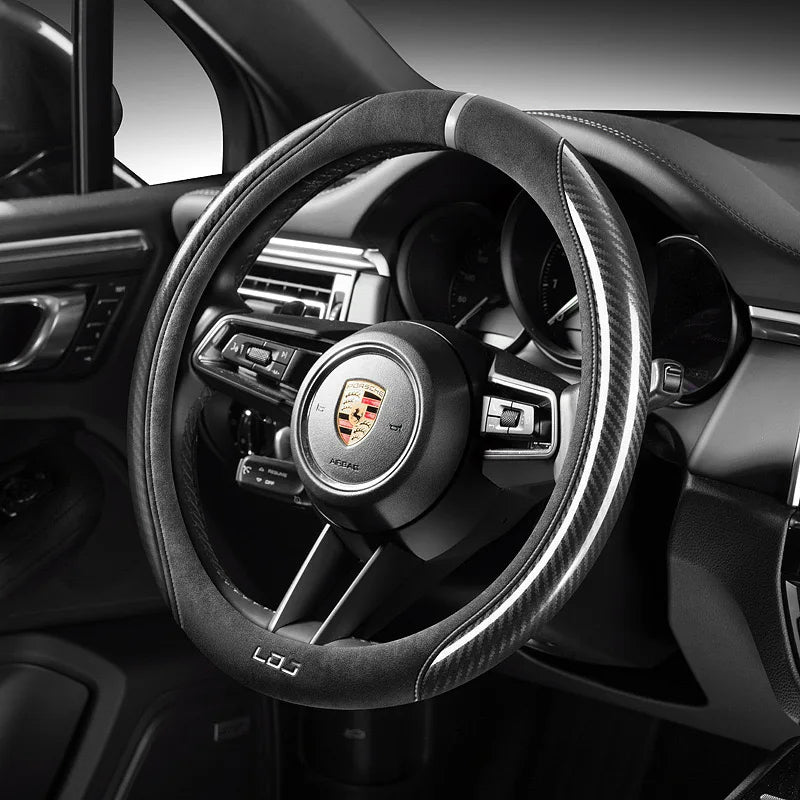 Carbon Fiber Style Steering Wheel Cover – Suede Anti-Slip 38cm Universal Interior Accessory - Delicate Leather