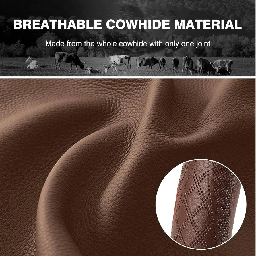 Genuine Cowhide Leather Steering Wheel Cover – Universal Fit for 37–38 cm Steering Wheels - Delicate Leather