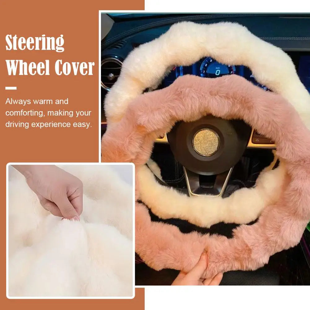 Soft Plush Car Steering Wheel Cover – Winter Warm Non-Slip Steering Wheel Grip Protector - Delicate Leather