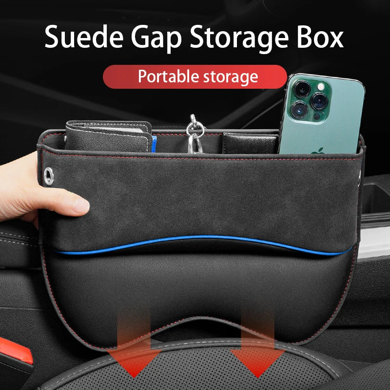 Suede Car Seat Crevice Storage Box – Gap Filler Organizer for Phone, Wallet, and Small Items - Delicate Leather